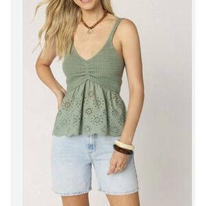 Francesca Katy Crochet Woven Tank To  Sz Small Green